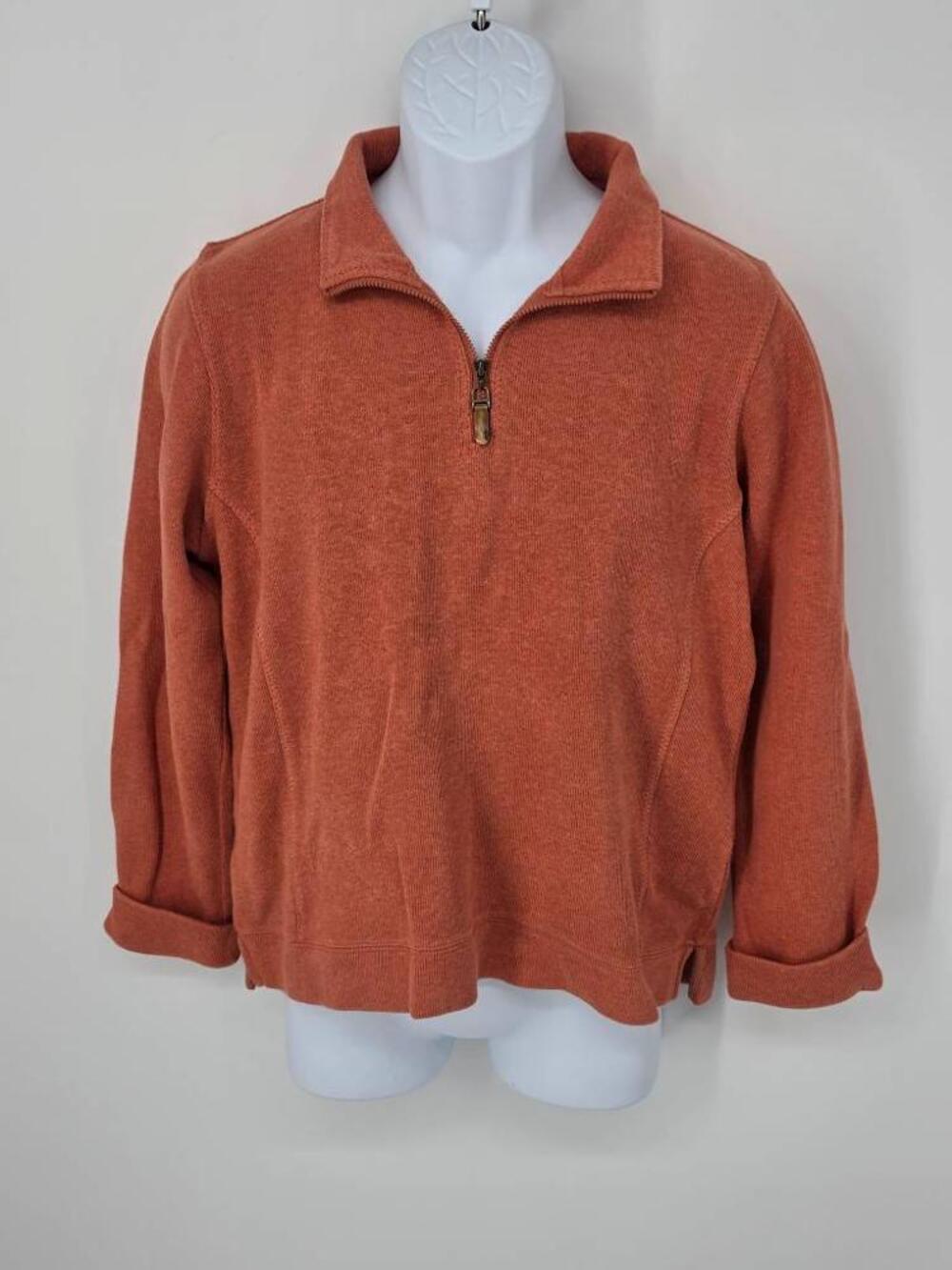 Orvis Burnt Orange Mock Neck Quarter Zip Pullover Sweater Boxy Fit Men's Medium